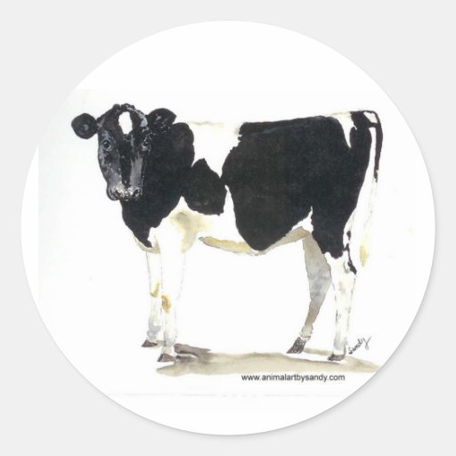 black and white cow round sticker Zazzle
