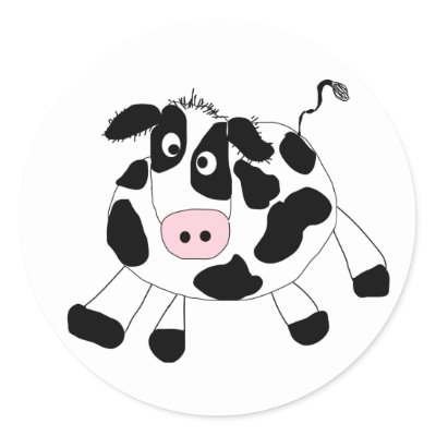 Black and White Cow Round Stickers