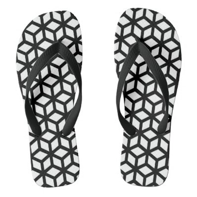 Black And White Cube Pattern Flip Flops