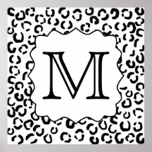 Black and White Custom Monogram Leopard Print.