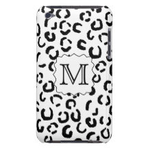 Black and White Custom Monogram Leopard Print. Barely There iPod Cases