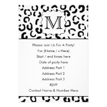 Black and White Custom Monogram Leopard Print. Invites
