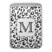 Black and White Custom Monogram Leopard Print. Sleeve For MacBook Air