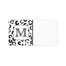 Black and White Custom Monogram Leopard Print. Custom Address Label