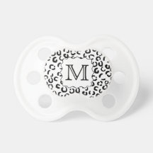Black and White Custom Monogram Leopard Print. Baby Pacifier