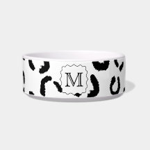 Black and White Custom Monogram Leopard Print. Cat Bowl