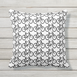 Black and White Cycling Abstract Outdoor Pillow