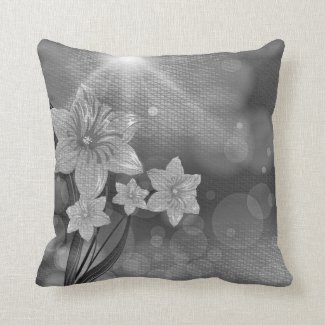 Black And White Daffodil Flower Throw Pillow