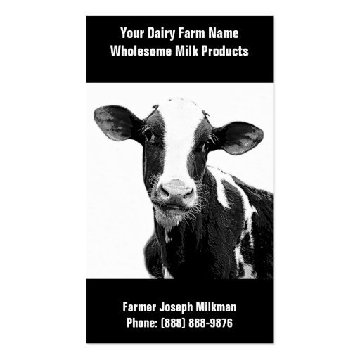 Black and White Dairy Cow for Milk Operation Business Card Template (front side)