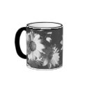 Black and White Daisy mugs by JenuArt Black and White Daisy mugs