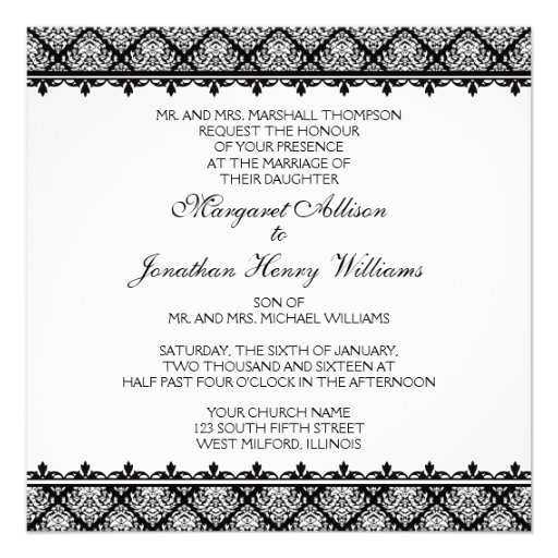 Black and White Damask 1 Personalized Invites