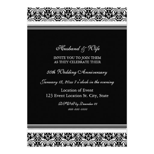 Black and White Damask 50th Anniversary Party Announcements