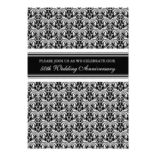 Black and White Damask 50th Anniversary Party Announcements