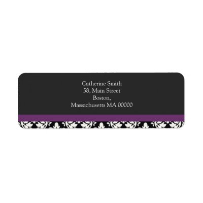Black and White Damask Address Labels with Purple