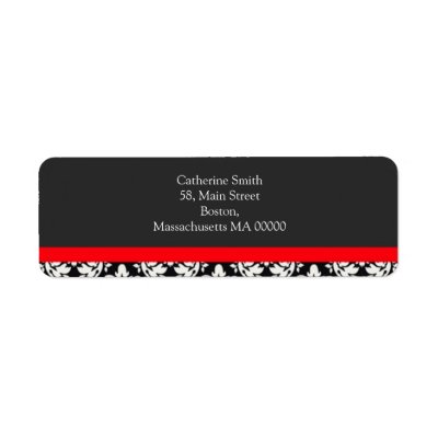 Black and White Damask Address Labels with Red