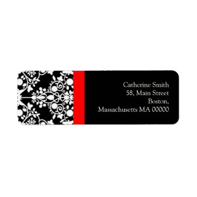 Black and White Damask Address Labels with Red