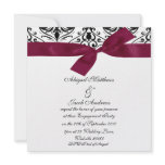 Black And White Damask And Burgundy Ribbon Personalized Invites