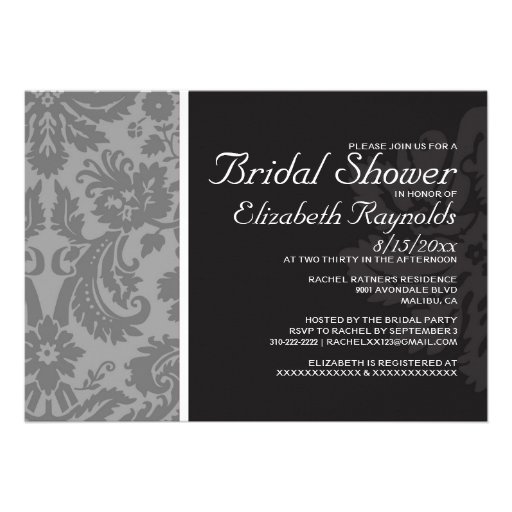 Black And White Damask Bridal Shower Invitations