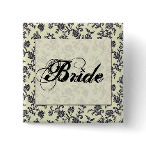 Black and white damask bride button buttons
