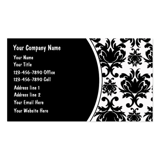 Black And White Damask Business Cards (front side)