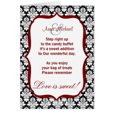Black and White damask Candy Buffet Poem Card by CandyBuffet