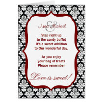 Black and White damask Candy Buffet Poem Card