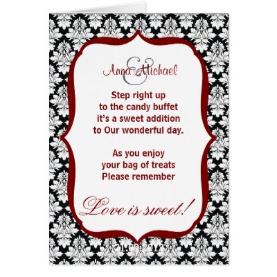 Black and White damask Candy Buffet Poem Card