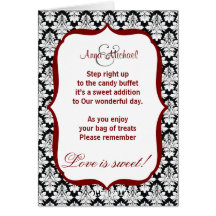 Black and White damask Candy Buffet Poem Card