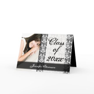 Black and White Damask Chic Graduation Annoncement card