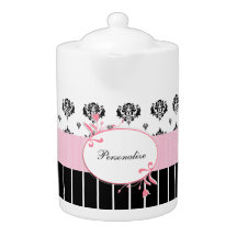 Black And White Damask Chic Pink Floral