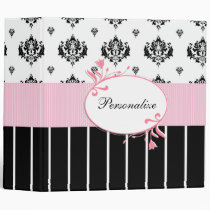 Black And White Damask Chic Pink Floral binders