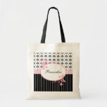 Black And White Damask Chic Pink Floral Canvas Bag