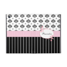 Black And White Damask Chic Pink Floral iPad Mini Case