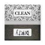 Black and White Damask Clean / Dirty Dishwasher Fridge Magnet