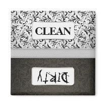 Black and White Damask Clean / Dirty Dishwasher Fridge Magnet