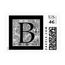 Black and White Damask - Custom Monogram B postage by aslentz Black and White Damask - Custom Monogram B postage