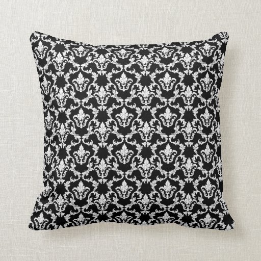 Black and White Damask Decorative Throw Pillow Zazzle