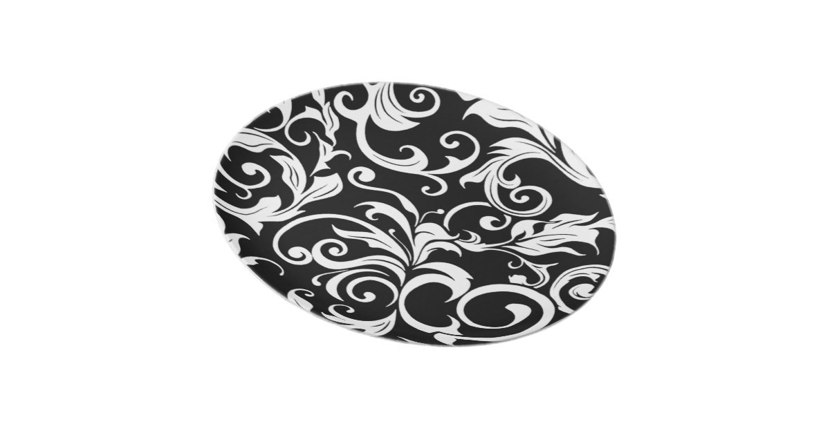 Black and White Damask Dinner Plates Zazzle