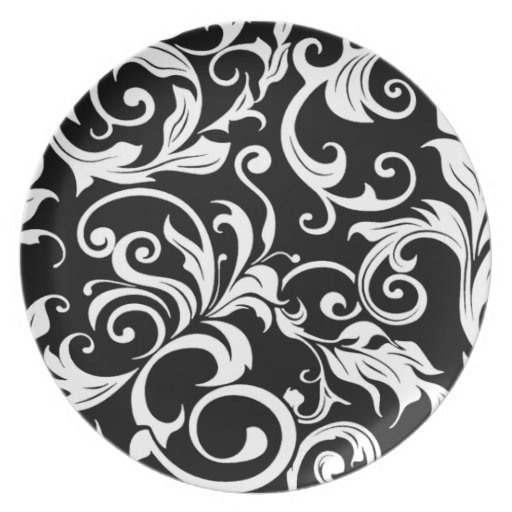 Black and White Damask Dinner Plates Zazzle