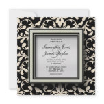 Black and White Damask Elegant Vintage Wedding Inv Announcements