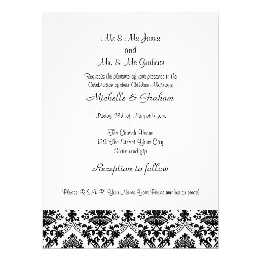 Black and White  Damask Elegant Wedding Personalized Invite