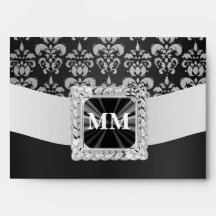 Black and white damask envelope