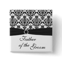 Black and White Damask Father of the Groom Pin