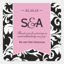 Black and White Damask Favor Stickers