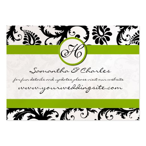 Black and White Damask Floral with Apple Green Business Cards