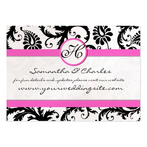 Black and White Damask Floral  with Pink Trim Business Card (front side)
