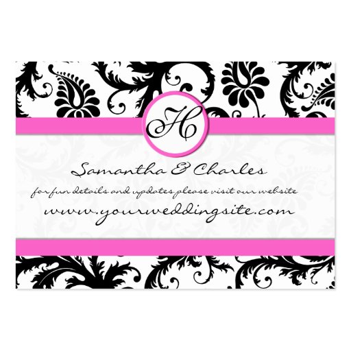 Black and White Damask Floral  with Pink Trim Business Card Template (front side)