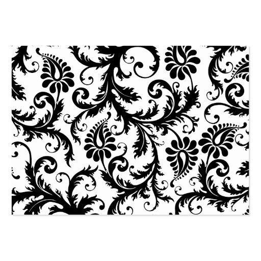 Black and White Damask Floral  with Pink Trim Business Card Template (back side)