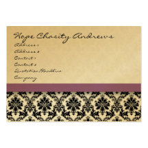 Black and White Damask Floral  with Purple Ribbon Business Card Templates