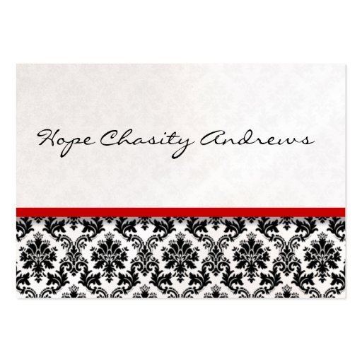 Black and White Damask Floral  with Red Ribbon Business Cards (back side)